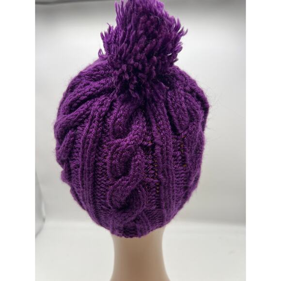 Cable Knit Woven Chunky Purple Beanie Knit Pom Pom Winter Hat Boho Outdoors XS - Picture 5 of 9